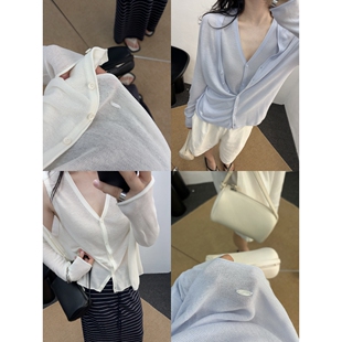 V领两件套女夏薄天丝亚麻背心+开衫松驰叠穿上衣高级通勤防晒长袖