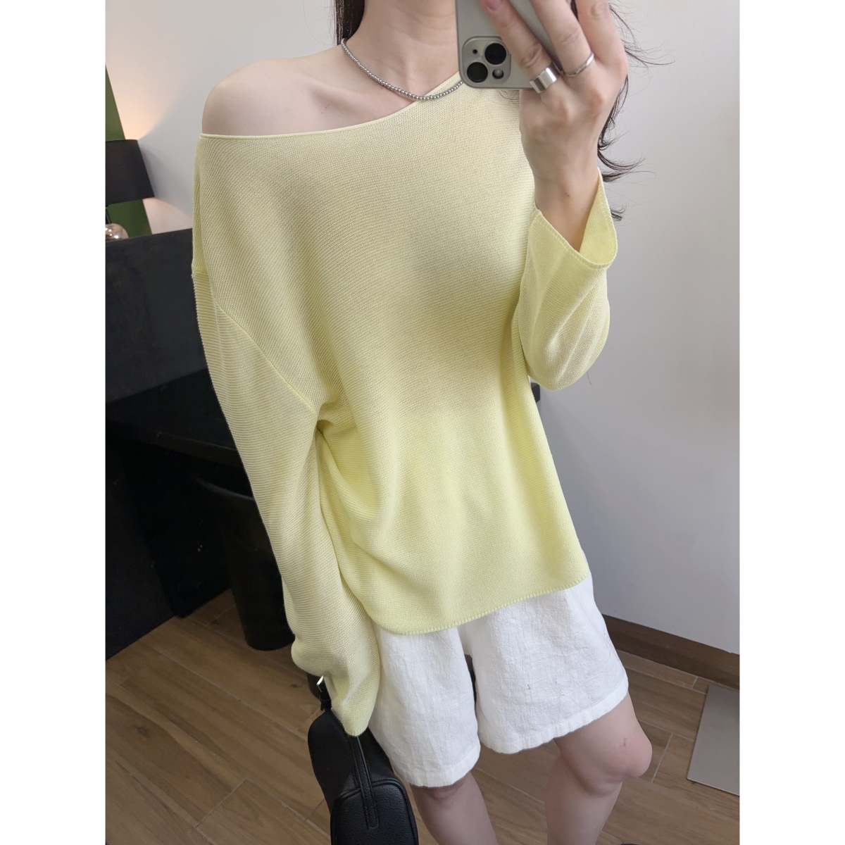 纸片人 一字领宽松松弛上衣慵懒ROW风天丝亚麻针织衫防晒罩衫夏薄