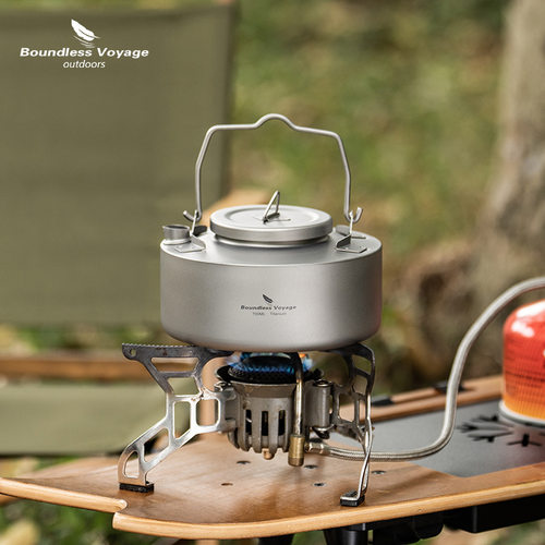 必唯纯钛烧水壶带滤网户外露营野营茶壶炊具煮水煮茶壶700ml