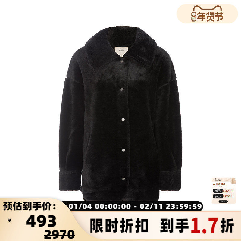 【折扣】SUNCOO 女士黑色秋冬长袖单排扣休闲上衣大衣外套银泰,女装/女士精品,短外套,淘宝优惠券,粉丝福利购,淘宝优惠卷