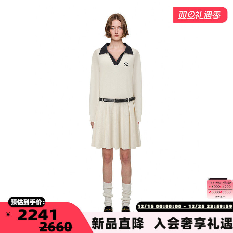 SHRO ENRO 秋冬新款女士POLO领百褶羊毛连衣裙银泰百货 301469