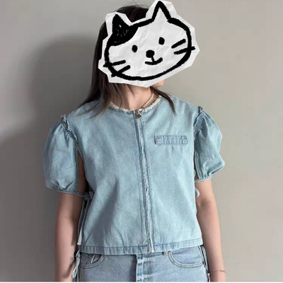 SJYP 春夏款女士甜美饰带水洗牛仔T恤上衣银泰百货精品 301596