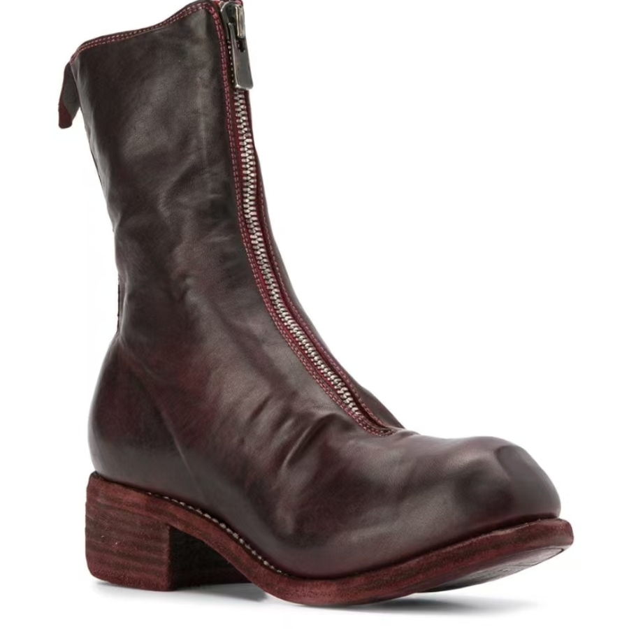 GUIDI 日常通勤女士经典前拉链粗跟短靴银泰百货 301596