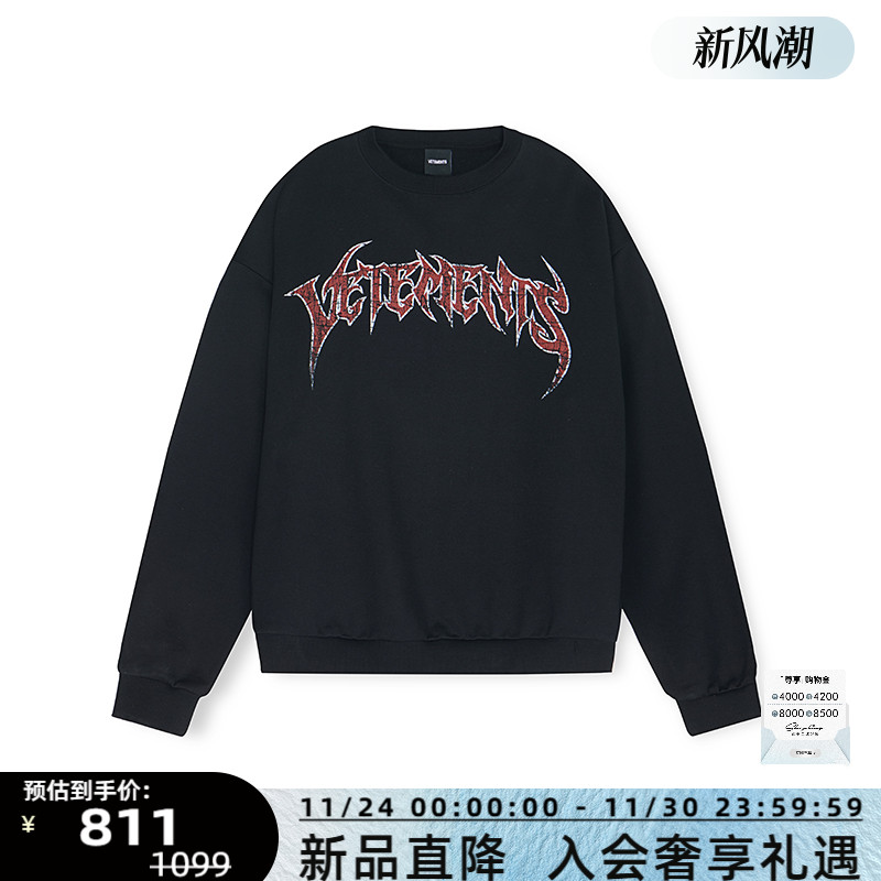 VETEMENTS 哥特字体巴黎铁塔印花男女款圆领卫衣银泰百货 301446