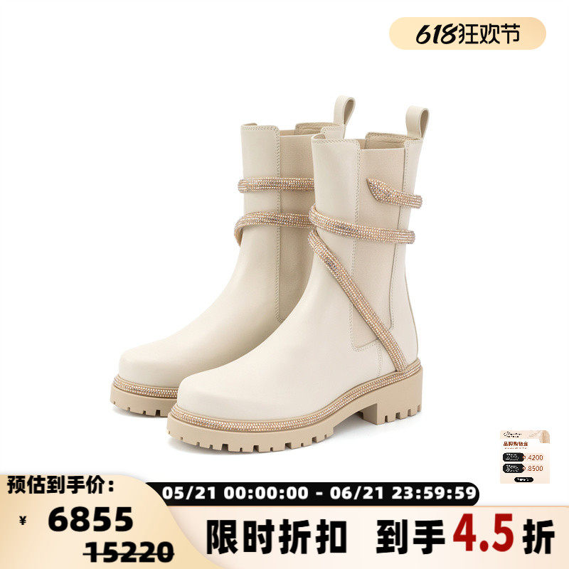 RENE CAOVILLA 秋冬新款女士圆头中筒马丁靴银泰百货精品 301574