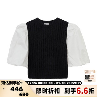 针织上衣银泰百货精品 Maca 甜美拼色花苞袖 女士时尚 301577 Kaka