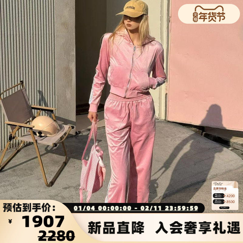 BANSLANDER 秋冬新款女士闪钻丝绒运动套装休闲服银泰百货 301601