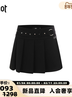 uhot 2025秋冬女士羊毛混纺短款时尚百褶半身裙银泰百货 301590