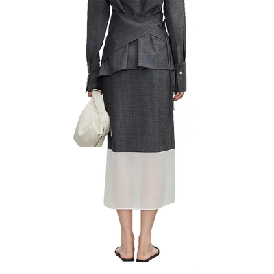 CONCISE-WHITE一片式拼接半纱裙