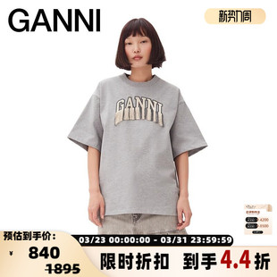GANNI T恤银泰百货301574 春夏棉质落肩流苏LOGO标志女士圆领短袖