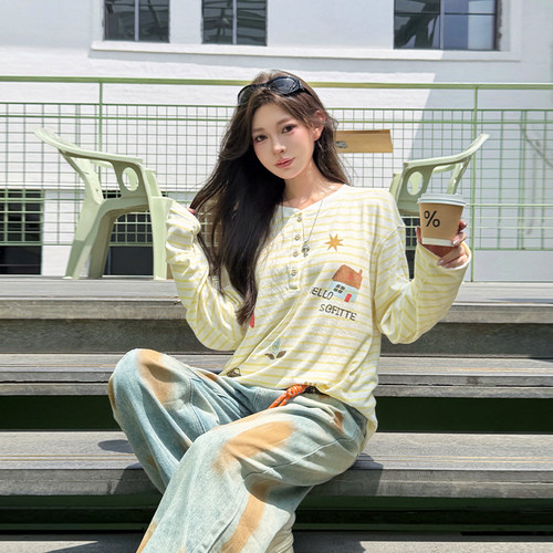 SOFITTE女Kitty印花条纹T恤