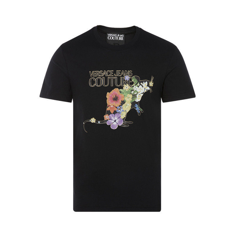 VERSACE JEANS COUTURE 男士黑色纯棉T恤初秋打底衫