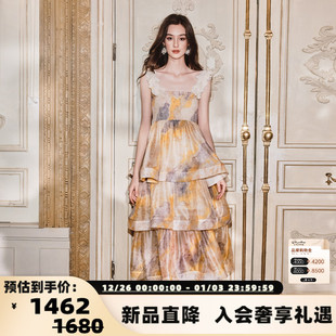 印花可拆花瓣肩带连衣裙银泰百货 25春夏新款 300170 NAKED FLO