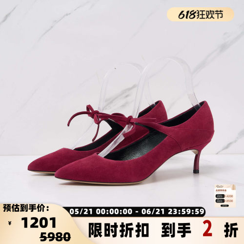CESARE CASADEI 女士绒面系带中跟凉鞋银泰百货 301596