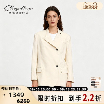 Pushbutton 羊毛材质女士商务休闲经典西装外套银泰百货 301596