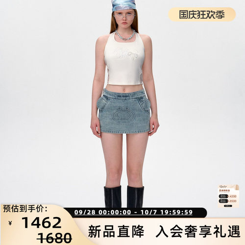 13 DE MARZO女士可爱熊脸A字版牛仔半身裙裙裤短裙银泰 300178