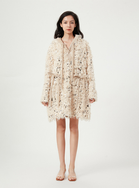 FLONAKED 杏色绒毛亮片卫衣连衣裙 300170