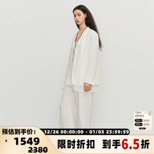 301257 24AW系列女士无领拼纱西服上衣银泰 CONCISE WHITE简白