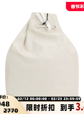 NOTHING WRITTEN 春夏象牙白牛皮革大容休闲通勤女抽绳双肩背包