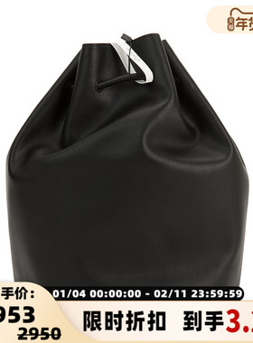 NOTHING WRITTEN春夏黑色牛皮革大容休闲通勤女士抽绳双肩背包