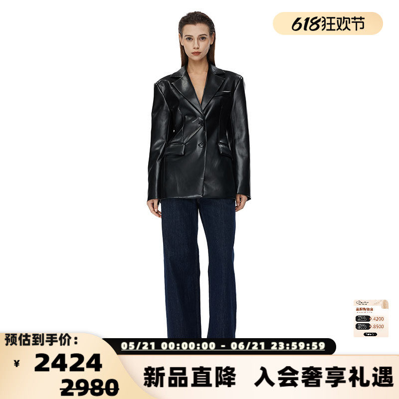 【断码】ANN ANDELMAN修身塑形PU皮衣西装301286