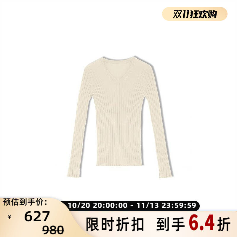 concise-white/简白女竖纹修身打底衫毛衫银泰百货 301257