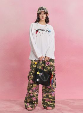 SOFITTE 25春夏女士玫瑰迷彩印花绑带多口袋工装裤银泰百货301355