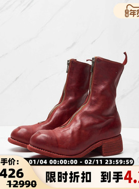 GUIDI PL2女士脚面前开口拉链设计经典粗跟短靴银泰百货 301596
