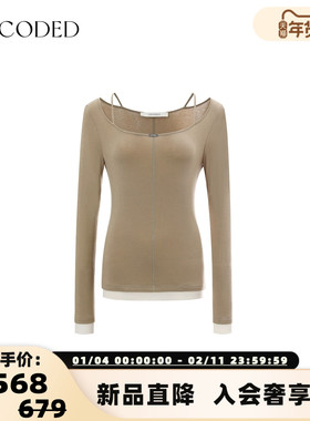 UNCODED 2025秋冬女士假两件吊带肩上衣T恤银泰百货 301590