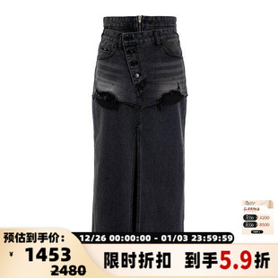 YCH秋冬女士设计师款 301574 做旧牛仔裙银泰百货精品