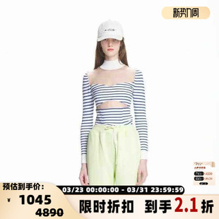 301596 女士网纱条纹T恤银泰百货精品 Pushbutton 春夏款