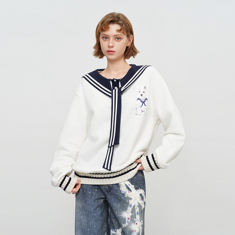 SOFITTE 26春季新款女士毛织海军领披肩趣味小狗卫衣银泰 301355