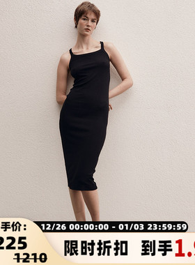 Ninety Percent 春季黑色日常休闲显瘦修身女士长款背心吊带裙