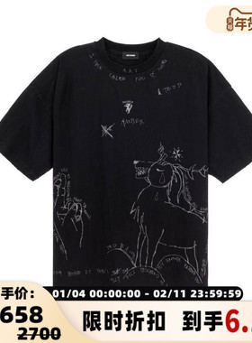 WE11DONE 春季新款男女同款黑色短袖圆领T恤银泰百货精品301574