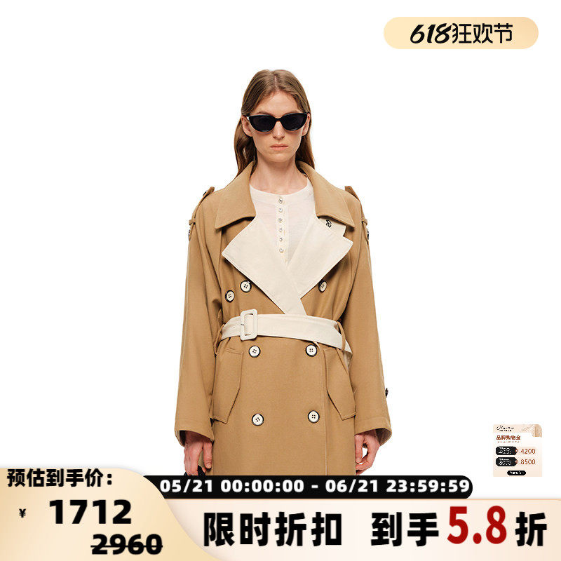 SHRO ENROCoisini 女士经典撞色大翻领长款风衣银泰百货 301469