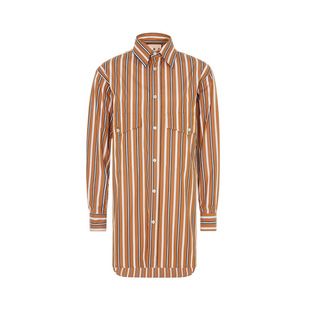 PLAN 女士浅黄色条纹复古设计日常通勤休闲衬衫 折扣