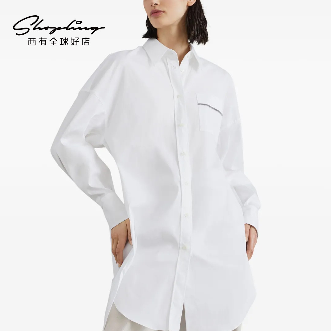 BC/Brunello Cucinellin 春秋女士钉珠口袋中长款真丝衬衫银泰,女装/女士精品,衬衫,淘宝优惠券,粉丝福利购,淘宝优惠卷