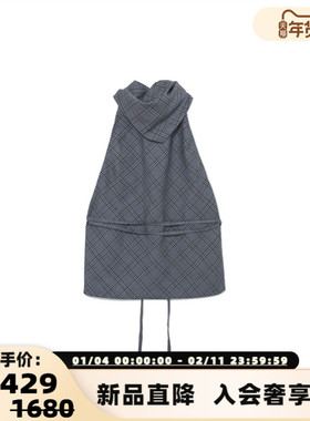 ANDAHALF 秋冬新款女士格纹精纺羊毛露背上衣银泰百货 301602