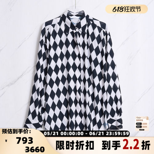pushBUTTON 潮流简约女士复古菱形格纹衬衣银泰百货精品 301596