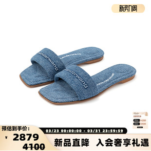 银泰百货 春夏女士牛仔蓝一字拖鞋 301574 WANG ALEXANDER