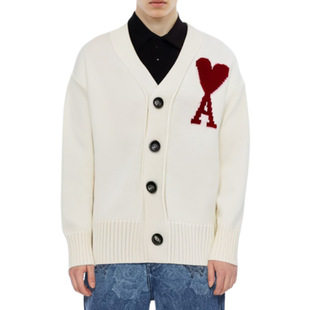 银泰 AMI 羊毛纯色V领爱心LOGO开衫 男女同款 300217 PARIS
