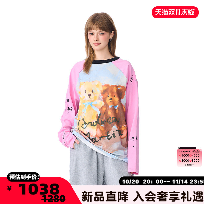 ANDREA MARTIN 新款女士前后两穿小熊印花T恤银泰百货 301489