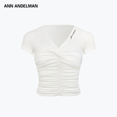ANN ANDELMAN 26春夏女士设计感褶皱扭结紧身短袖T恤上衣  301286