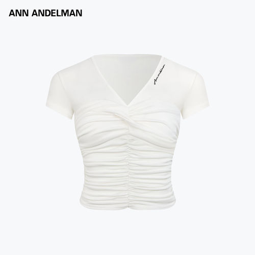 ANN ANDELMAN 26春夏女士设计感褶皱扭结紧身短袖T恤上衣  301286