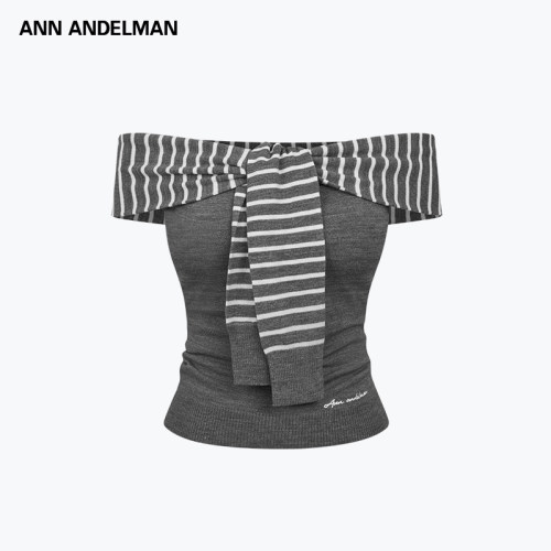 ANN ANDELMAN  新款女士条纹绑带一字肩短袖T恤银泰百货 301286