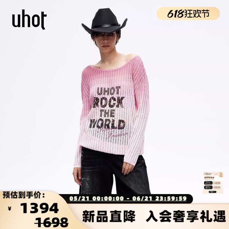 UHOT 26春夏新款女士字母印花针织衫宽松长袖毛衣银泰百货 301590