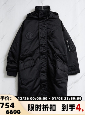 Etudes 冬季男士黑色长款连帽立领棉大衣棉服银泰百货精品 301596