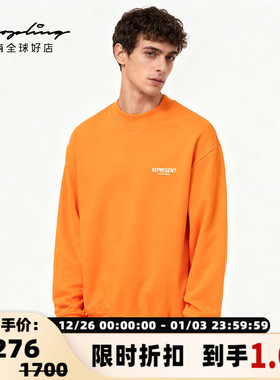 REPRESENT 纯色棉质经典字母logo印花男士日常休闲圆领长袖卫衣