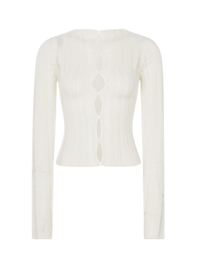 Paris Georgia 春季奶油色镂空微透破坏设计软糯薄款针织开衫