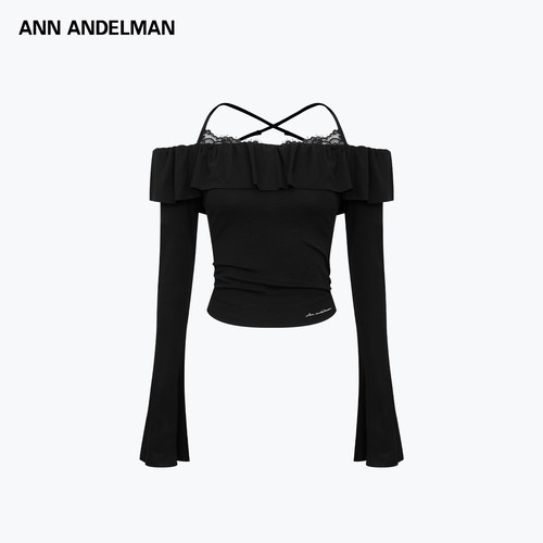 ANN ANDELMAN26春夏新款女挂脖蕾丝一字肩上衣银泰百货 301286